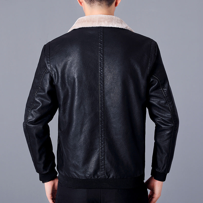 Men's padded faux leather bomber jacket with Sherpa collar and warming teddy lining Chichicherry