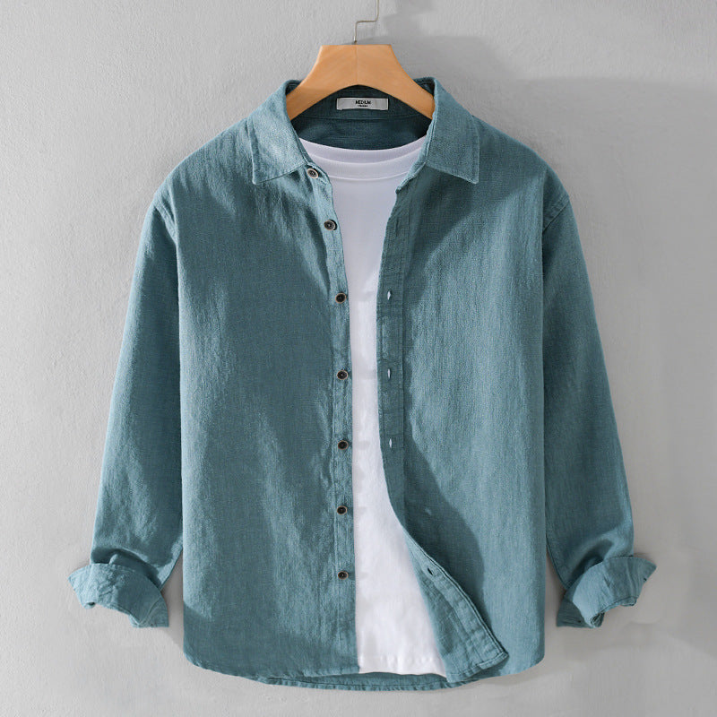 Men's Relaxed-Fit Linen Shirt with Continuous Button Placket and Shirt Collar Chichicherry