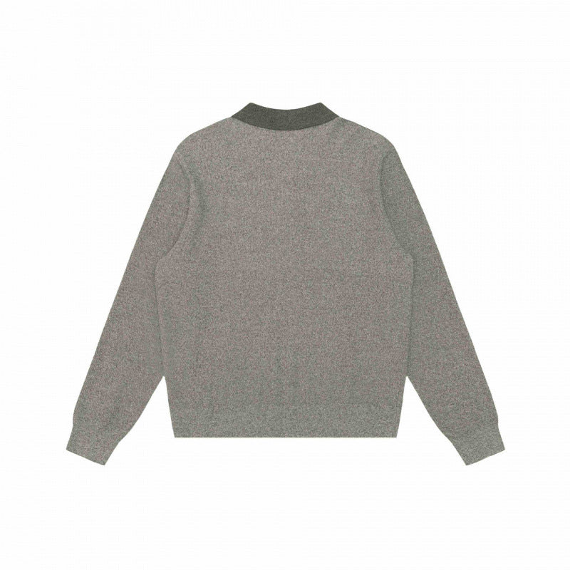 Unisex fine knit polo sweater with Henley button placket and ribbed cuffs Chichicherry