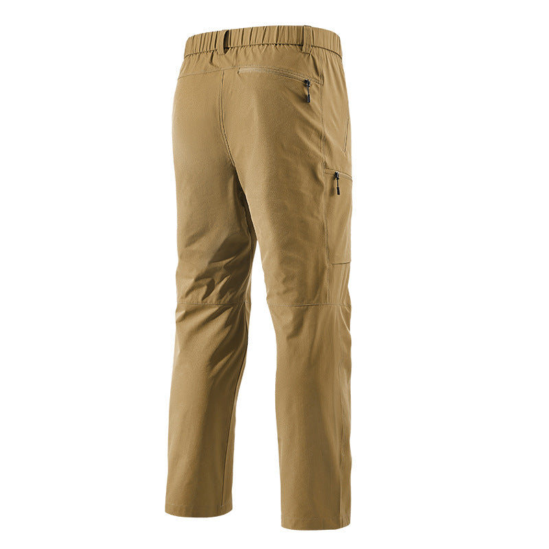 Men's Multifunctional Cargo Travel Pants with Elastic Waistband, Zipper Pockets and Knee Reinforcement Chichicherry