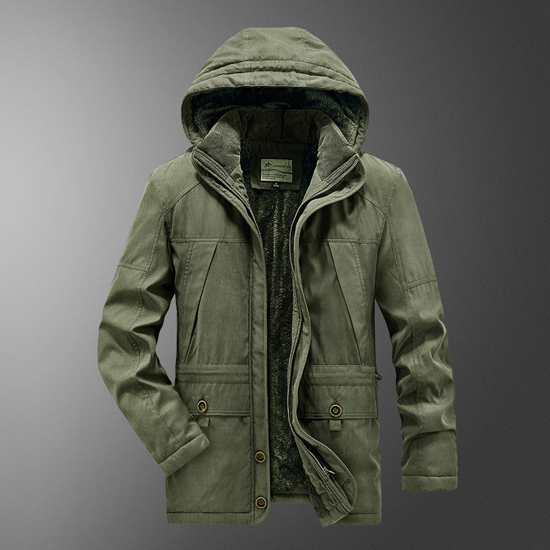 Men's insulated hooded parka with thermo teddy lining, windproof cotton blend outer shell, and multiple pockets Chichicherry