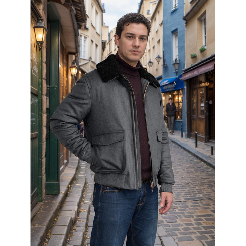 Men's pilot jacket in pilot style with teddy collar, two-way zipper and patch flap pockets Chichicherry