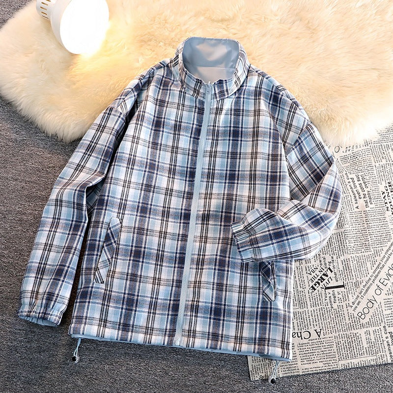 Men's loosely cut transitional jacket with checkered lining and stand-up collar Chichicherry