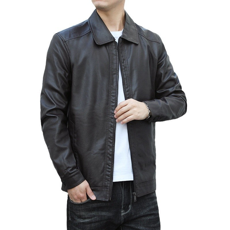 Men's Genuine Leather Blouson with Shirt Collar, Slim Fit and Concealed Zipper Chichicherry