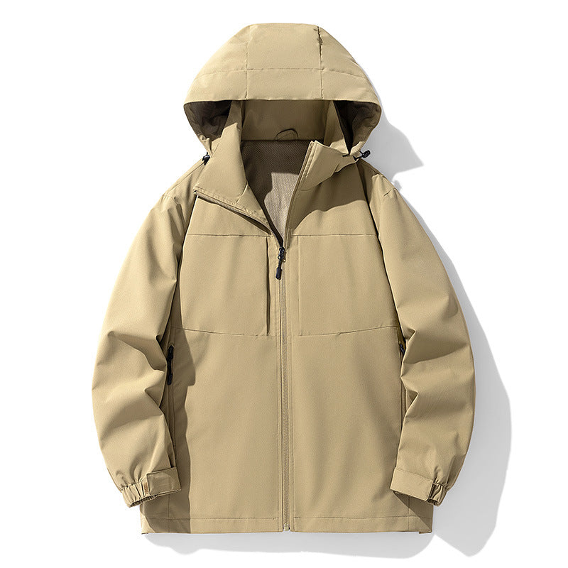 Men's Water-Repellent Softshell Outdoor Jacket with Hood, Breathable Mesh Lining, and Concealed Zipper Chichicherry