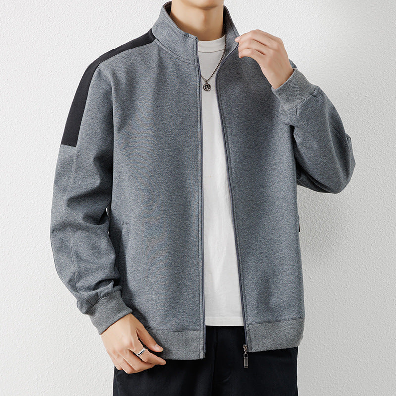Men's Lightweight Zip Training Jacket in Minimal Style with Stand-Up Collar and Contrast Piping Chichicherry