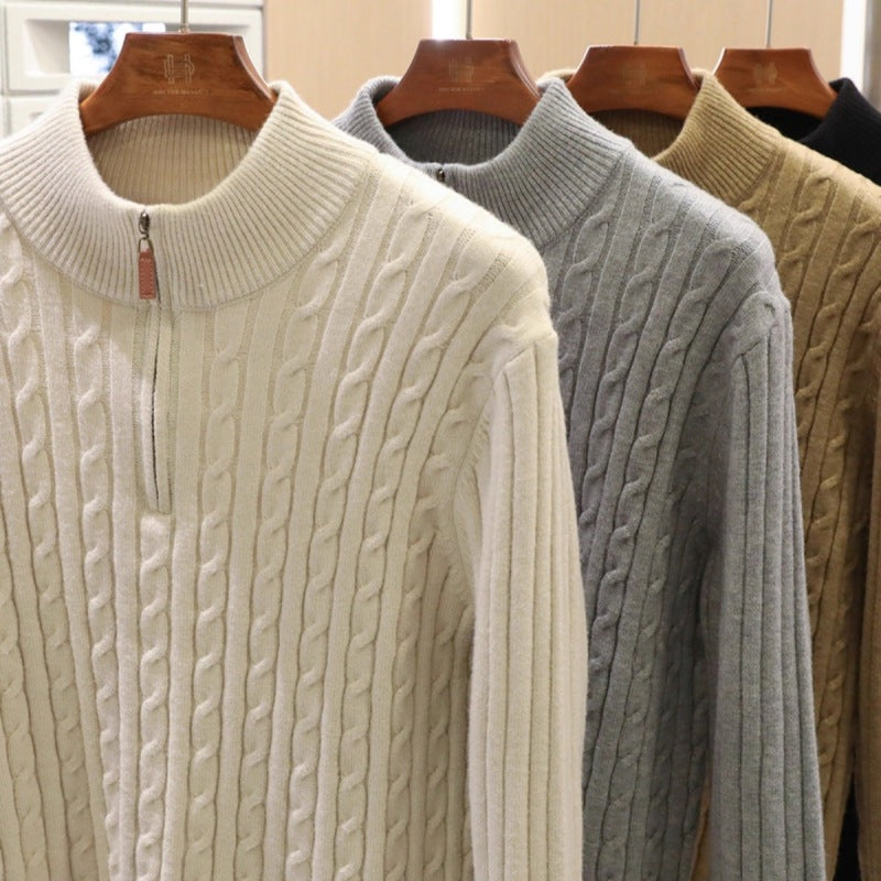 Herren Feinstrick-Pullover mit Zopfmuster und Halbzip-Stehkragen Chichicherry
