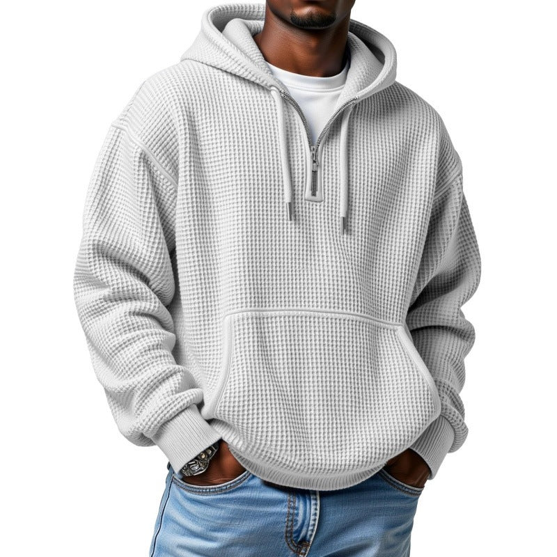 Men's Waffle Knit Halfzip Hoodie with Kangaroo Pocket Chichicherry