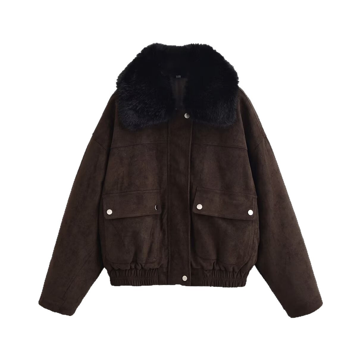 Women's Oversized Aviator Jacket made of Suede Leather Imitation with Large Faux Fur Collar Chichicherry