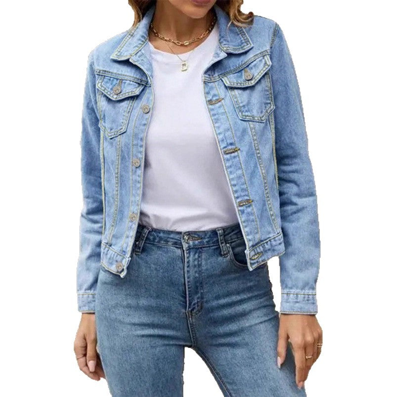 Ladies short-cut tailored denim jacket in trucker style Chichicherry