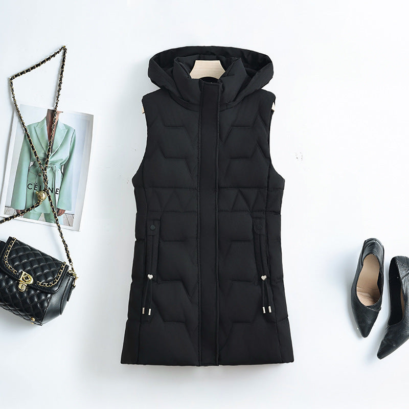 Women's nano thermal quilted vest with hood, drawstring, and concealed zipper Chichicherry