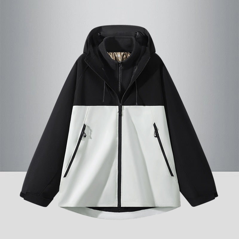 Men's Two-Tone Softshell Hybrid Jacket with Hood, Extended Back and Water-Resistant Zippers Chichicherry