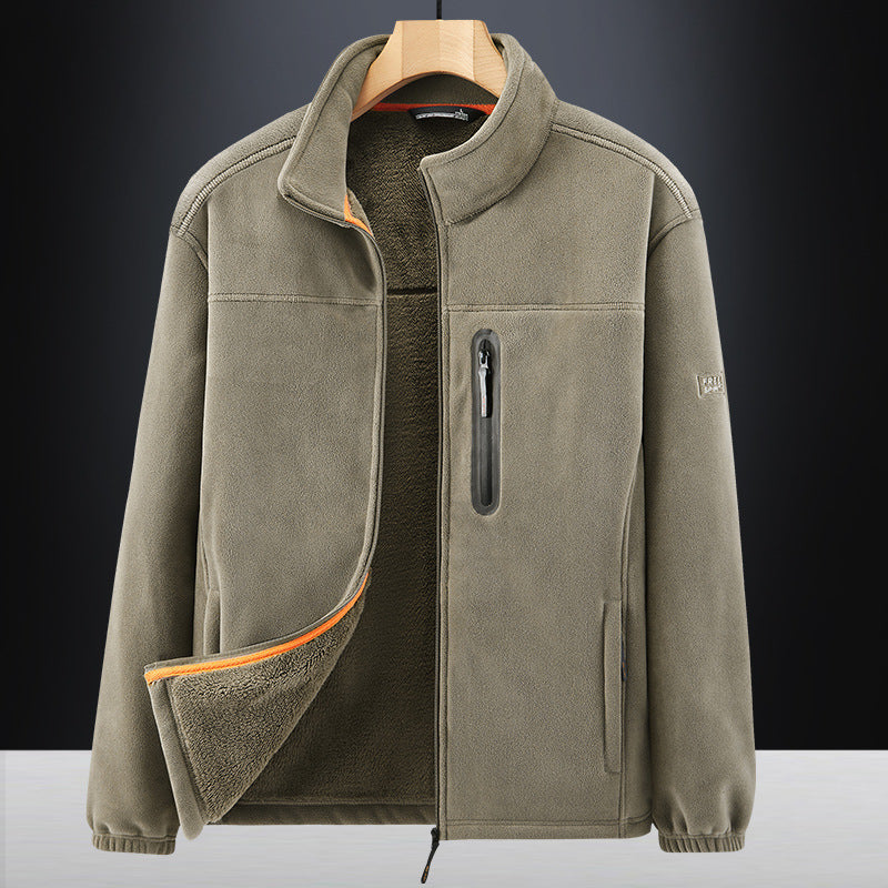 Men's microfleece outdoor jacket with waterproof breast pocket, stand-up collar, and teddy fleece lining Chichicherry