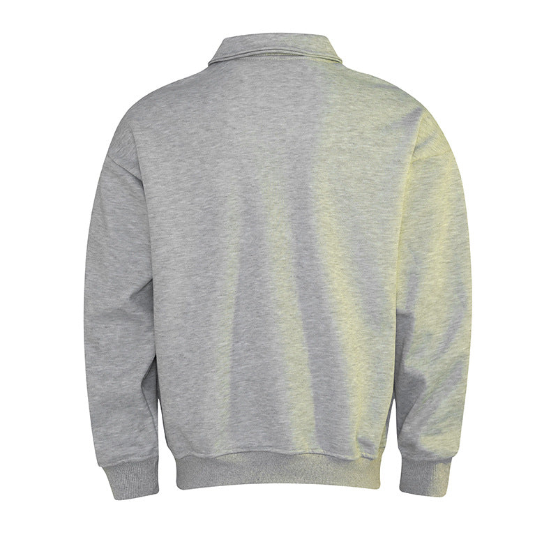 Men's Polo Sweatshirt in Oversize Relaxed Fit with Ribbed Cuffs and Button Placket Chichicherry