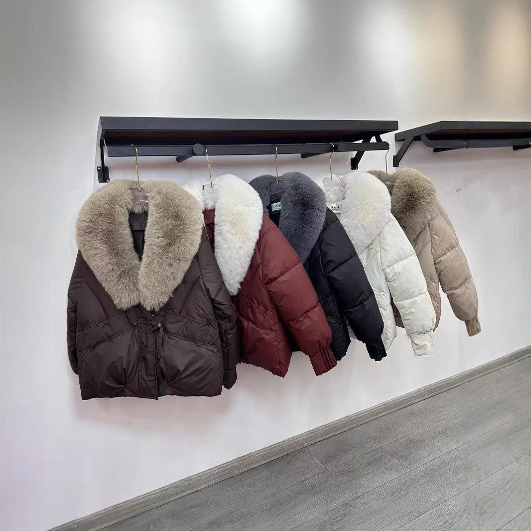 Women nan short padded jacket with voluminous faux fur collar and waist draw Chichicherry