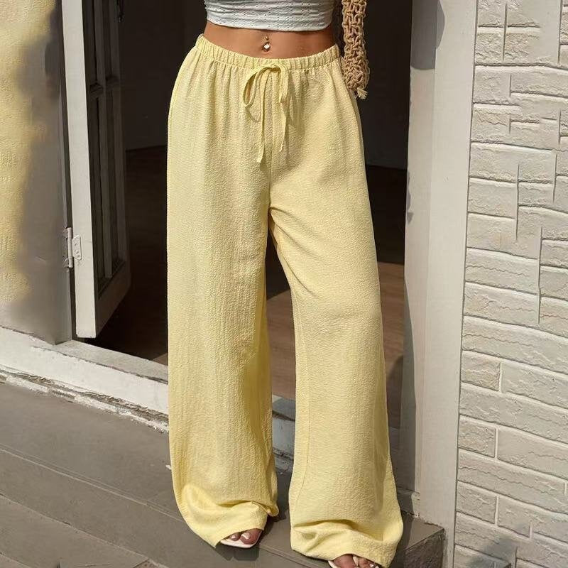 Women's Lightweight Linen Pants with Wide Leg and Drawstring Chichicherry
