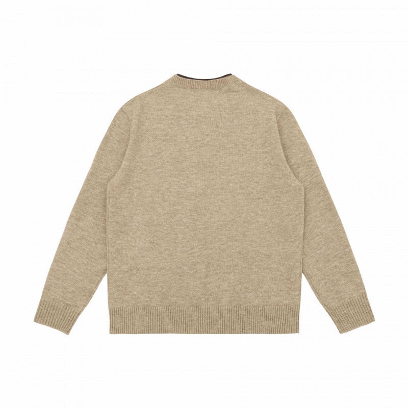 Unisex Mélange-knit sweater with half-neck V-slit and contrasted inner waistband Chichicherry