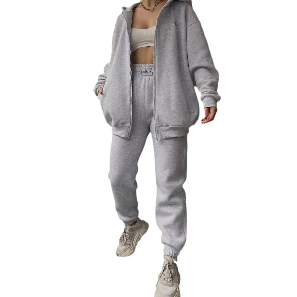 Damen Oversize Kapuzen-Sweatjacke mit Reißverschluss und High-Waist Jogginghose Set Chichicherry
