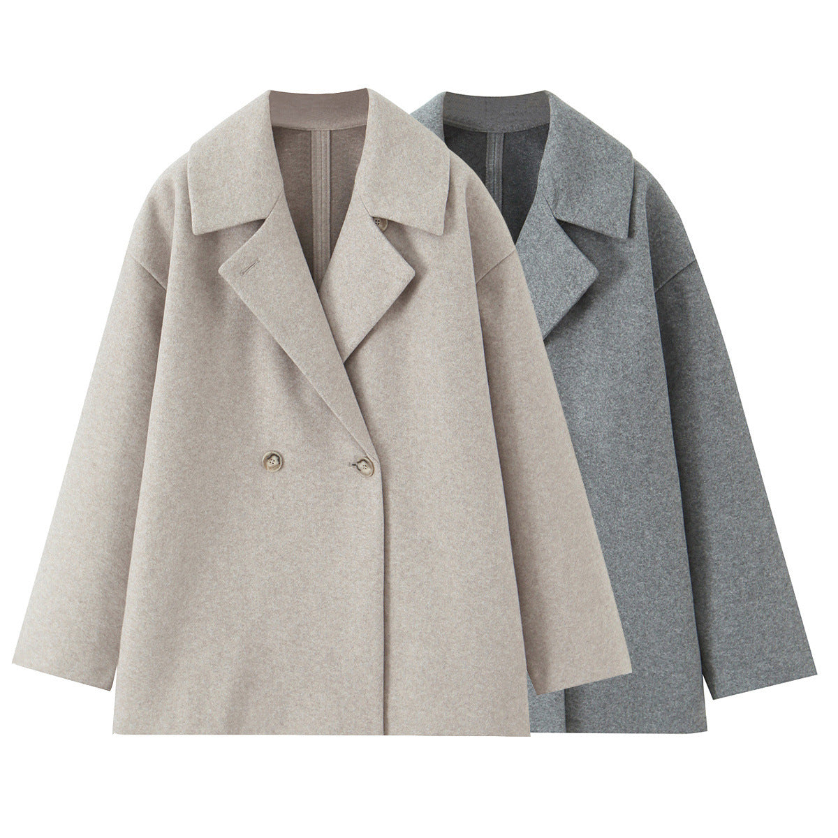 Women's Short-Cut Oversized Wool Blend Coat with Wide Shawl Collar Chichicherry