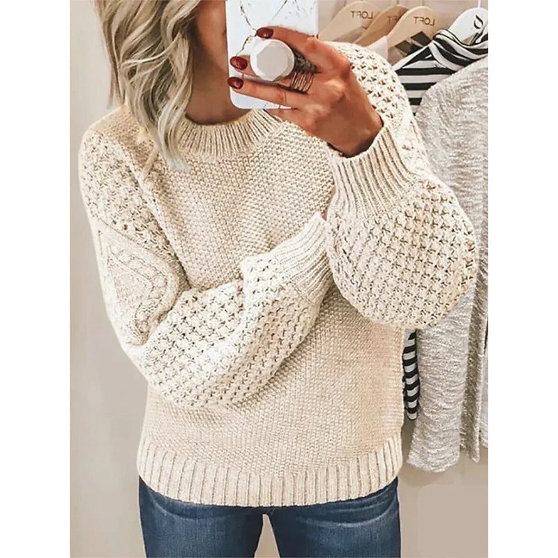 Women Chunky Knit Sweater with Cable Pattern and Balloon Sleeves Chichicherry