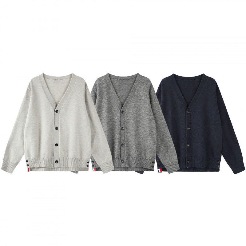 Unisex Oversize V‑Neck Knitted Cardigan with Button Placket and Side Press Buttons Chichicherry