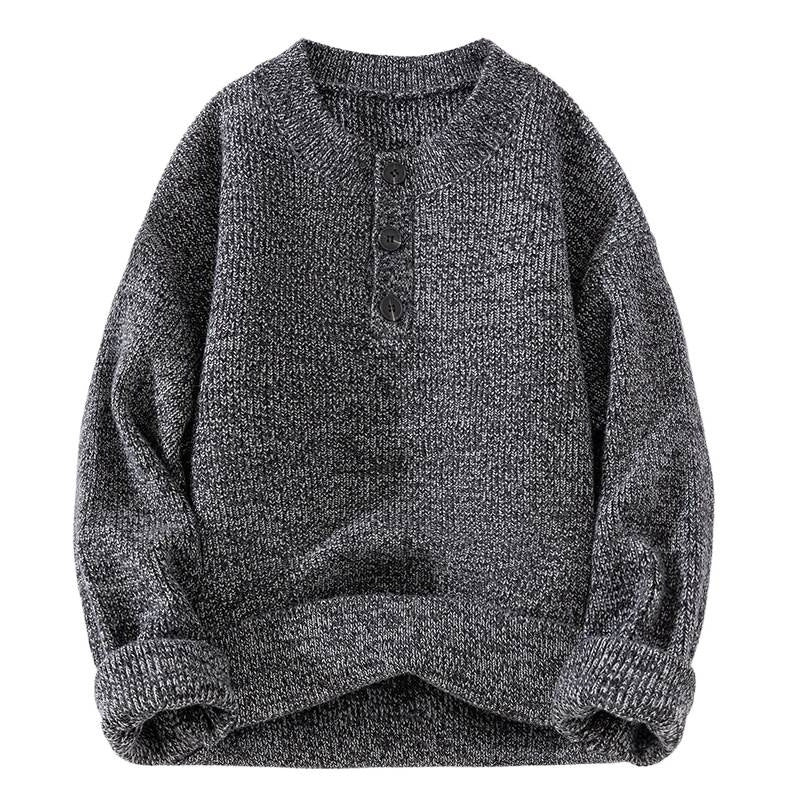 Unisex Grobstrick-Henley-Pullover mit halber Knopfleiste und Rippstruktur Chichicherry