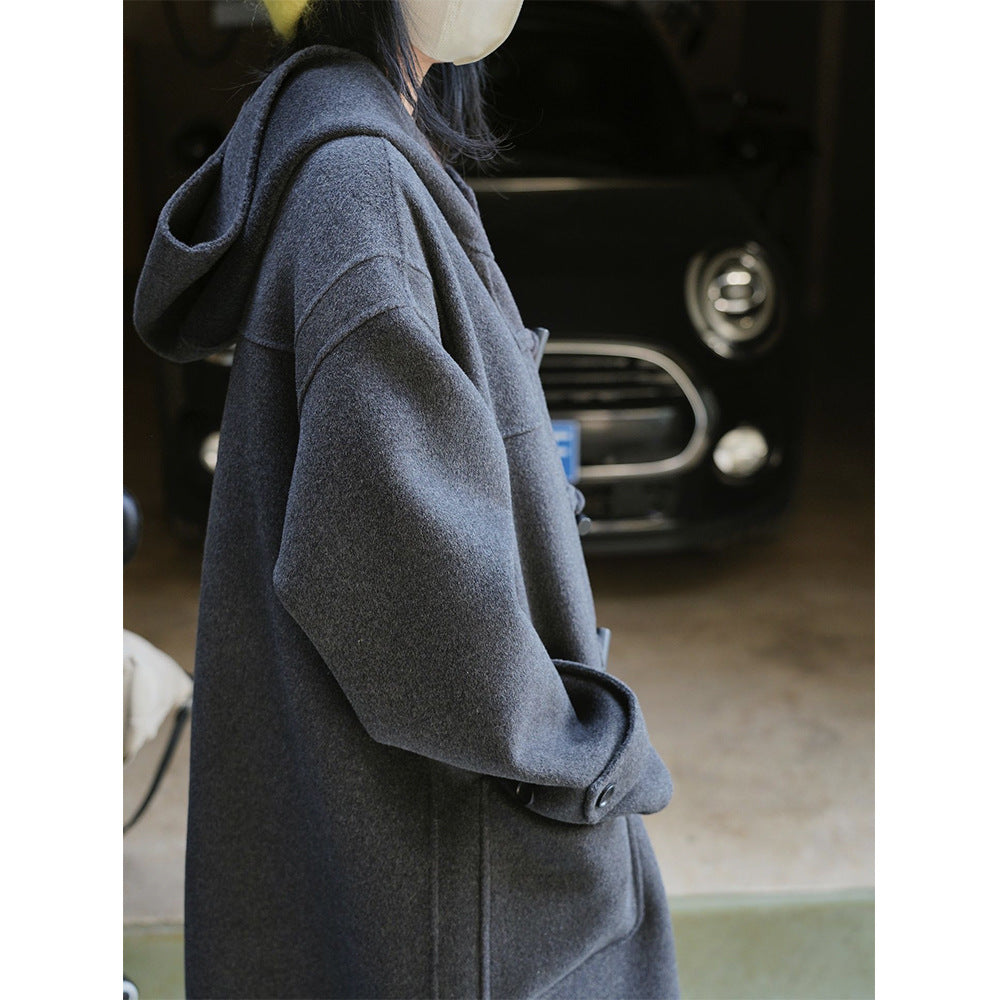 Women's Oversized Duffle Coat made of Wool Blend with Hood and Toggle Closures Chichicherry
