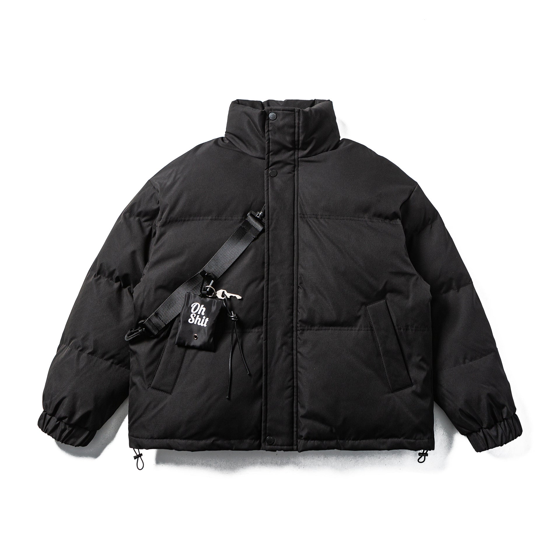 Unisex Boxy-padded Puffer jacket with high standing collar, adjustable hem and utility belt Chichicherry