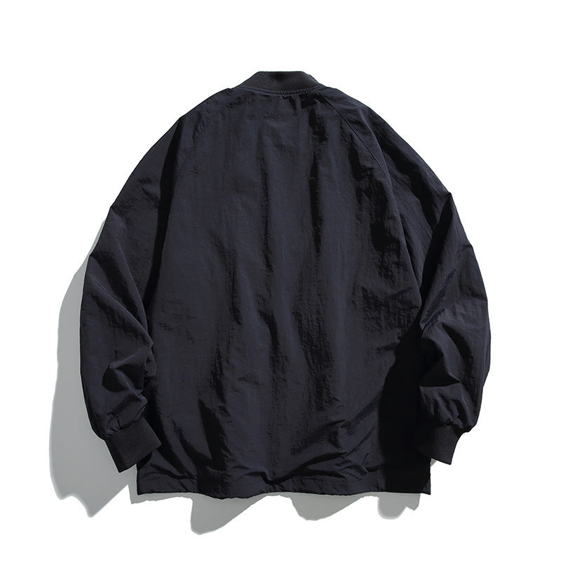 Unisex Oversized Lightweight Transitional Jacket with V-Neck and Snap Button Placket Chichicherry