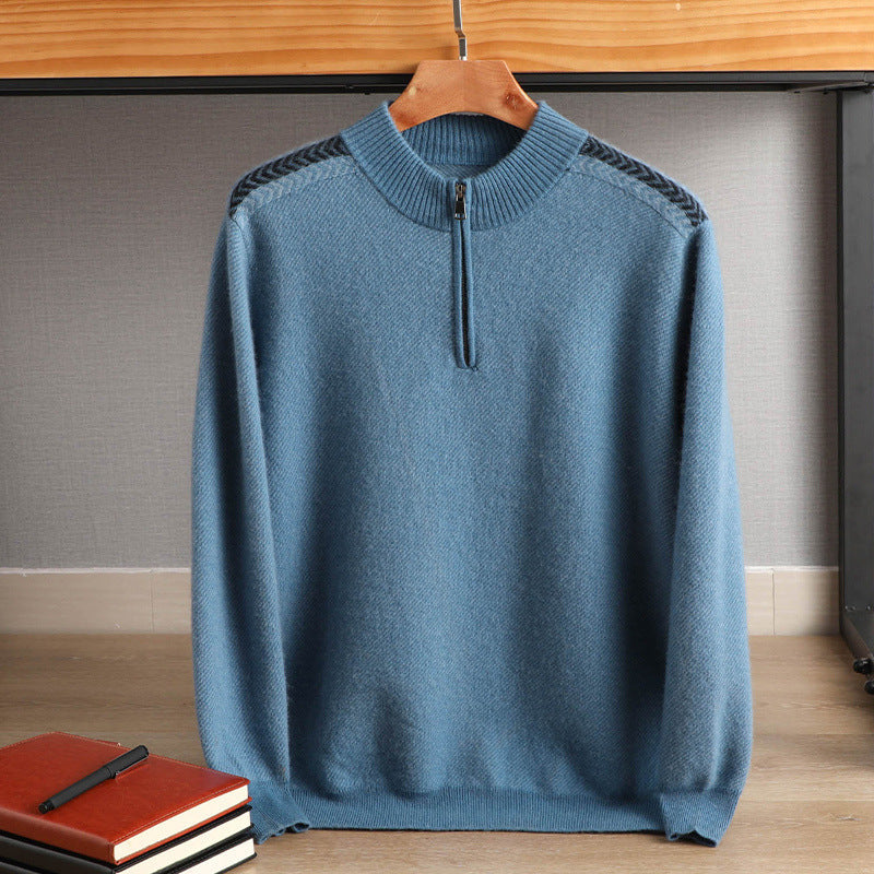 Men's half-zip roll-neck sweater made of cashmere blend with fine ribbed edge Chichicherry