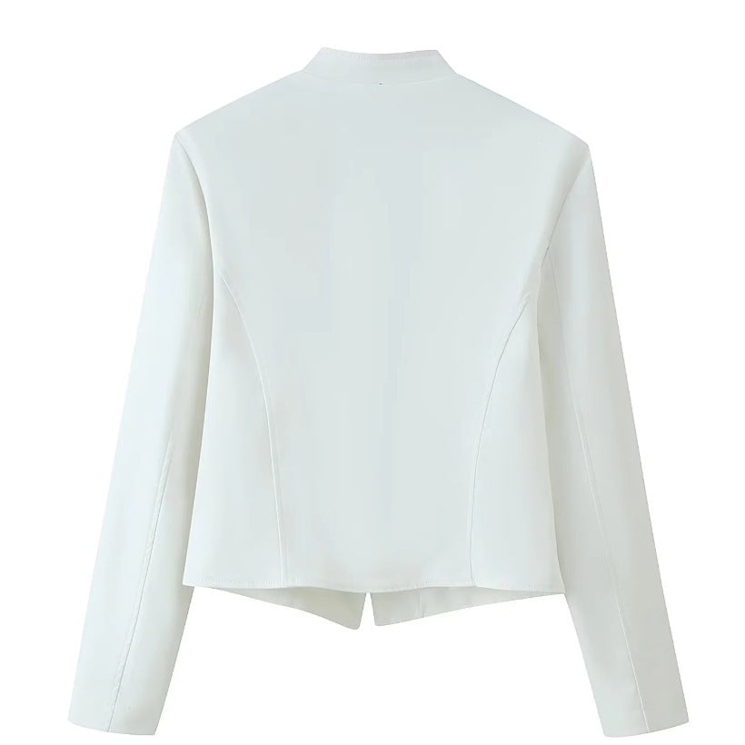 Women Military Inspired Short Stand Collar Jacket with Decorative Cords and Brass Buttons Chichicherry