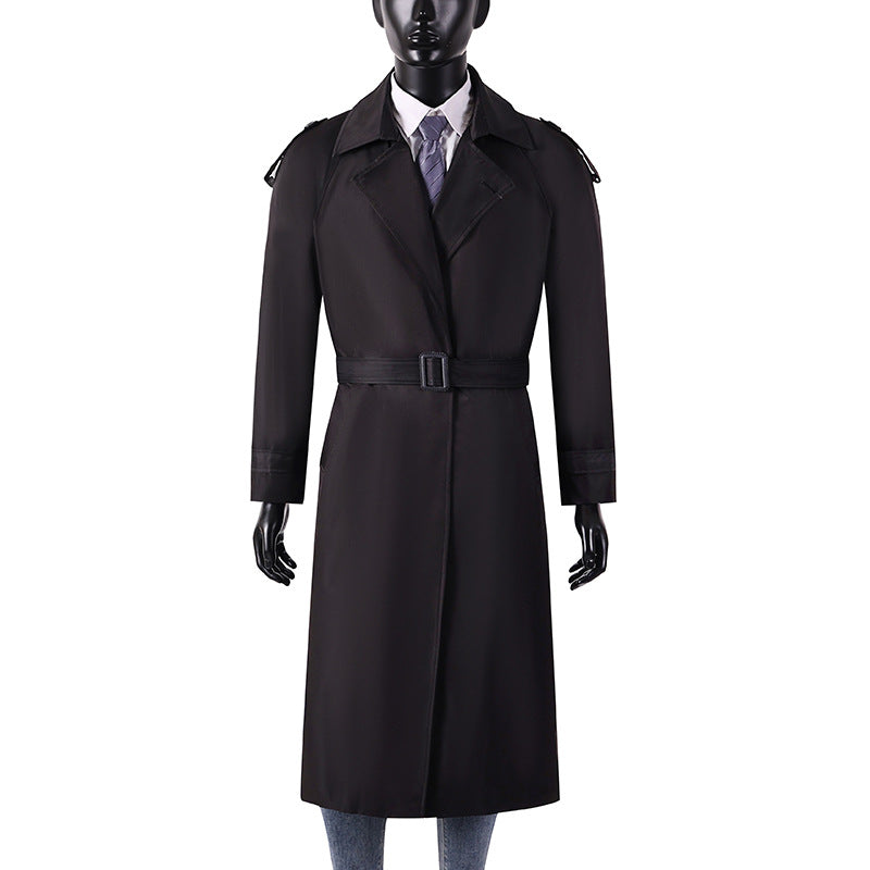 Men's elegant knee- to calf-length trench coat with concealed button placket and shoulder epaulettes Chichicherry