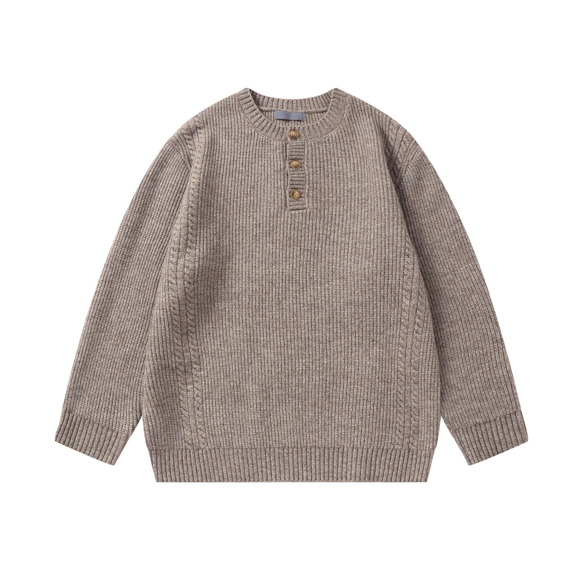 Unisex knitted sweater with Henley button placket and cable pattern Chichicherry