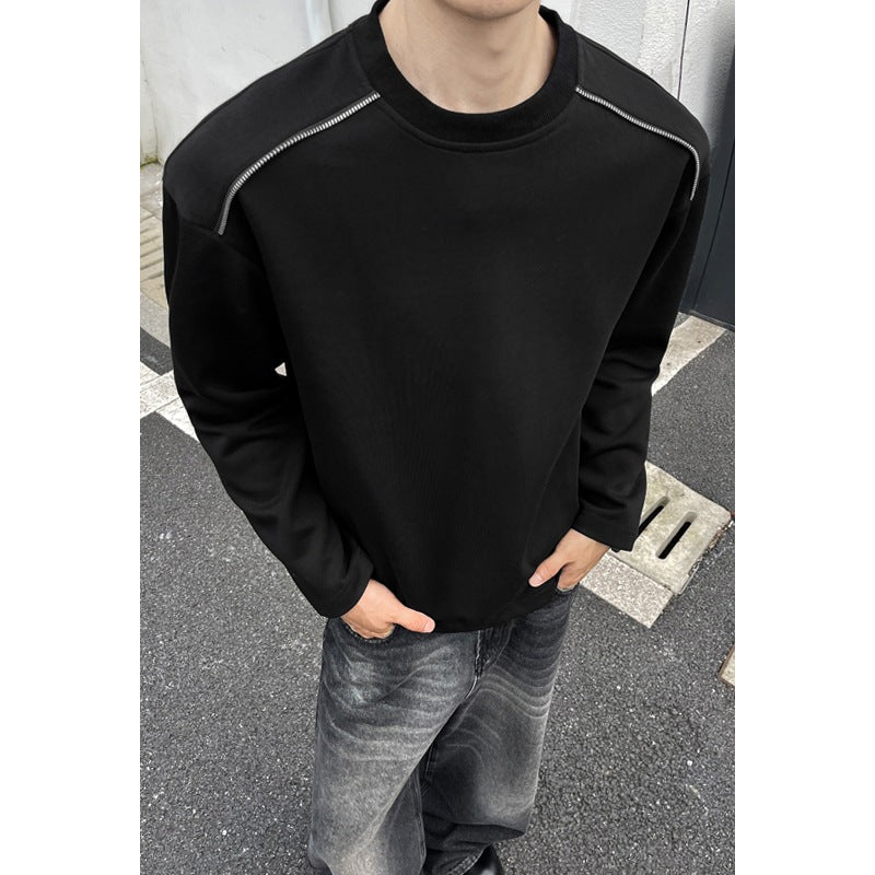 Men's Oversize Round Neck Sweatshirt with Dropped Shoulder and Decorative Stitching Chichicherry