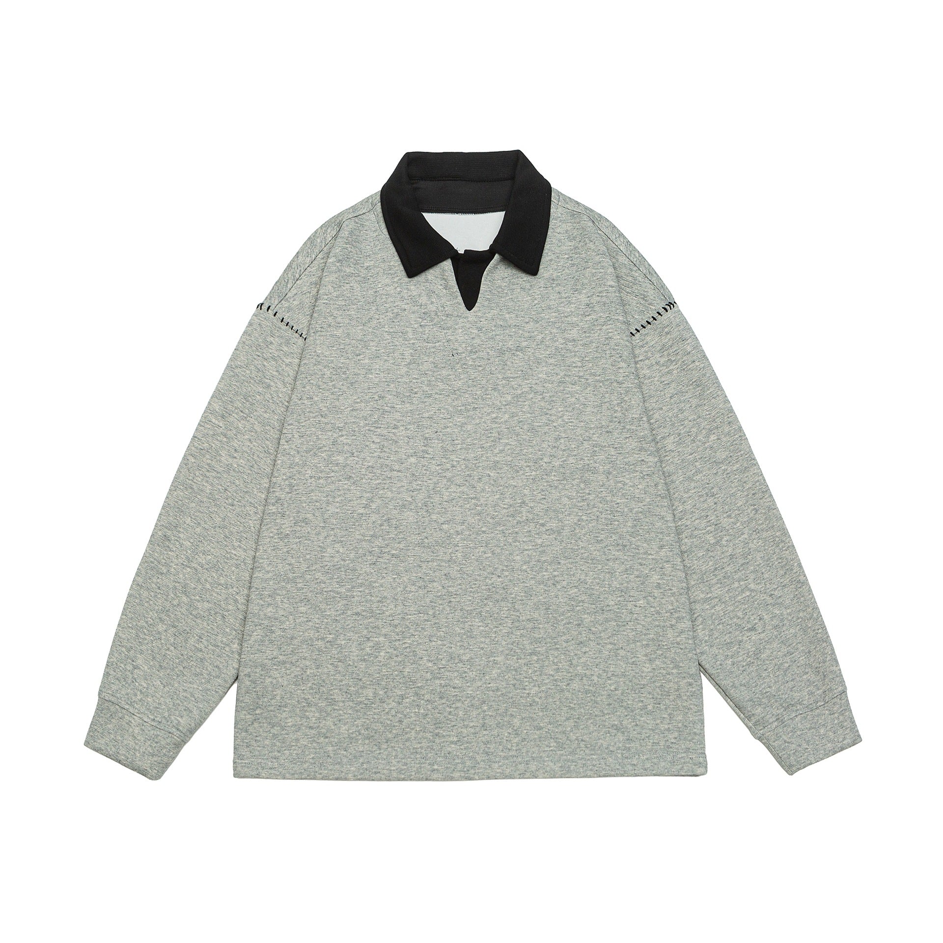Unisex Oversize Polo collar sweatshirt with contrast collar and decorative perforation Chichicherry