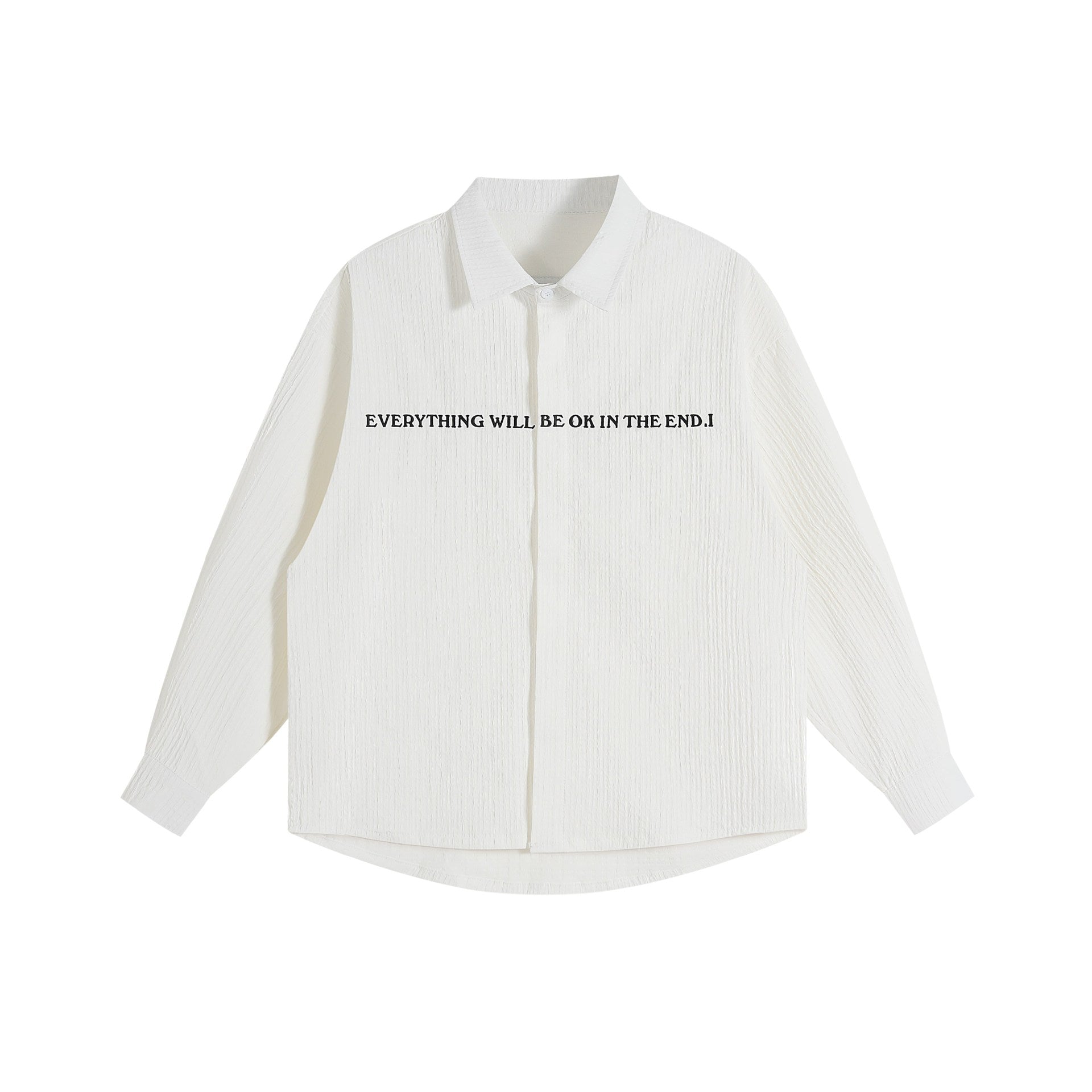 Unisex Oversize Textured Shirt Jacket with Concealed Button Placket and Statement Embroidery Chichicherry