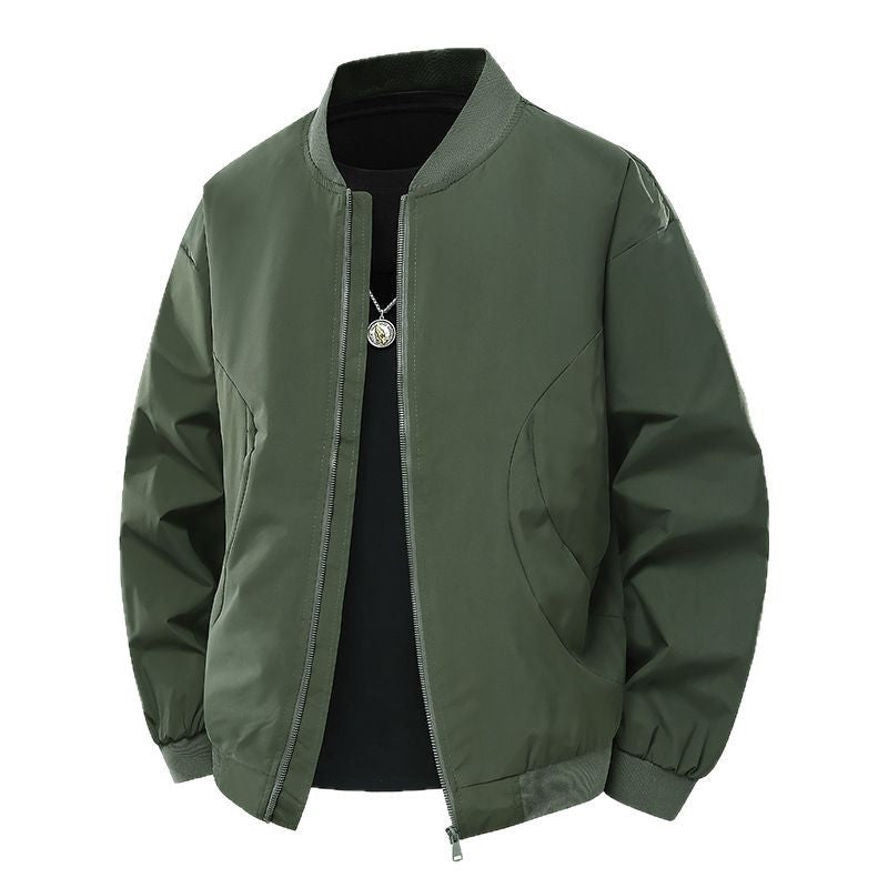 Men's Minimalist Bomber Jacket with Stand-up Collar, Two-way Zipper & Side Pockets Chichicherry