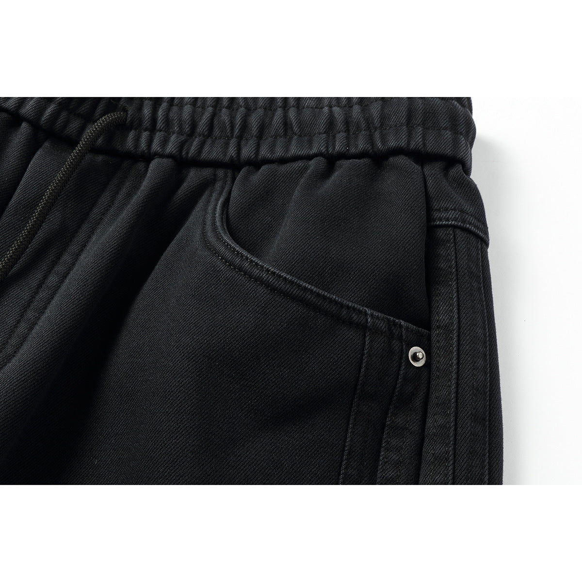 Women's wide high-waisted jeans with elastic waistband, drawstring, and decorative seams Chichicherry