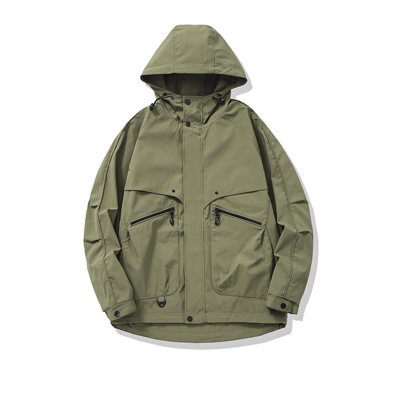 Unisex Technical Utility Field Jacket with Hood and Multiple Zipper Pockets Chichicherry