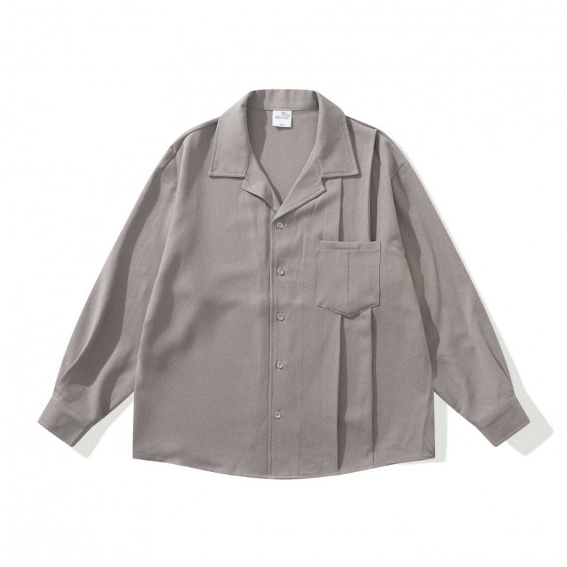 Unisex Oversized Lightweight Long Sleeve Shirt with Notched Collar, Chest Pocket and Boxy Silhouette Chichicherry