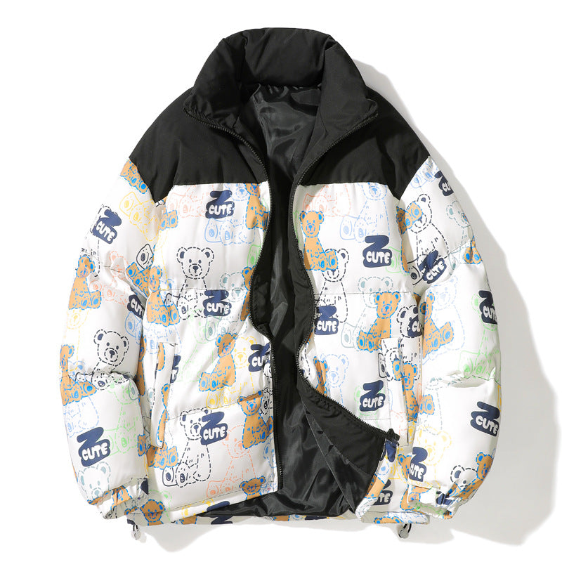 Unisex Quilted Teddy-Print Puffer Jacket with High Collar Chichicherry