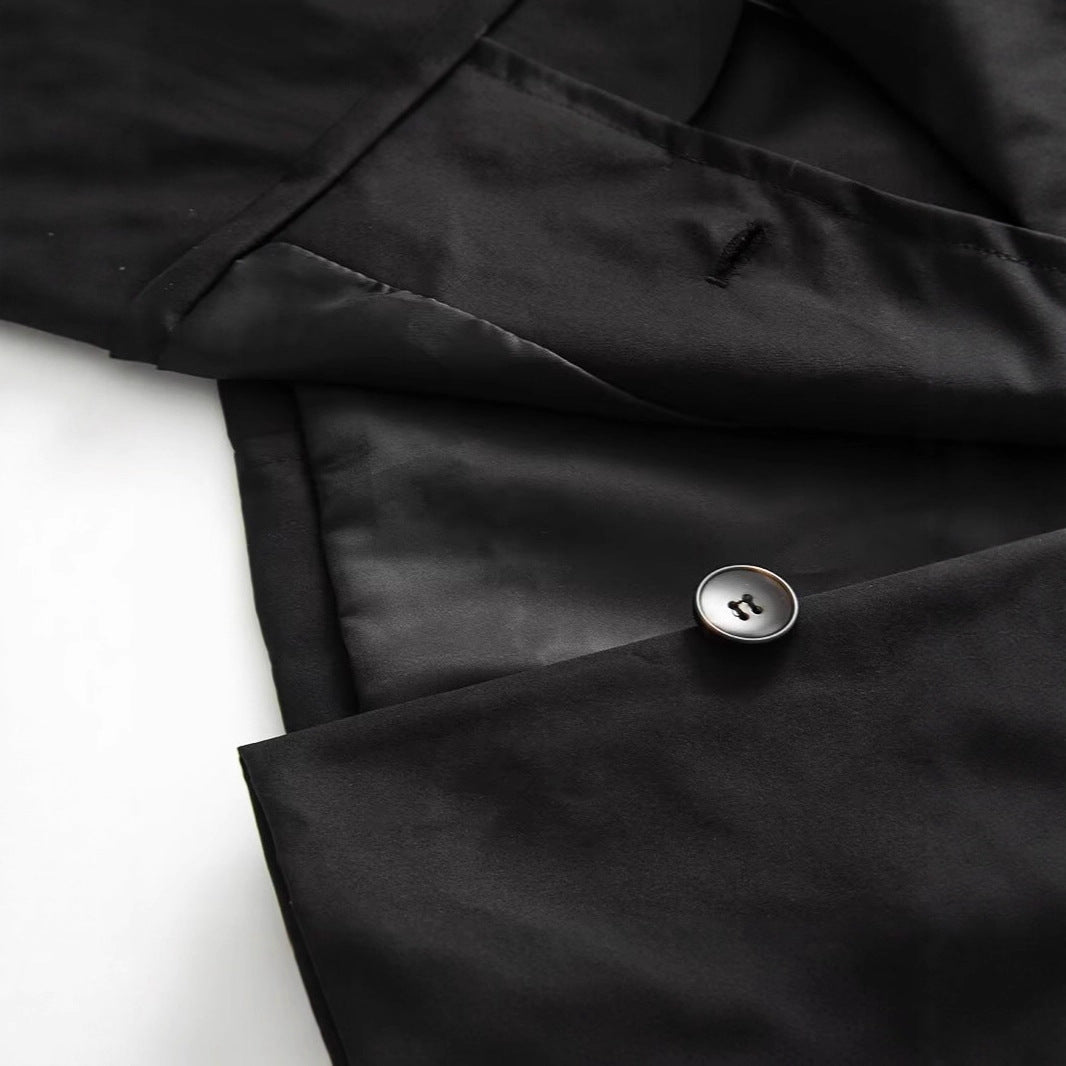 Women Short Cut Cropped Trench Coat with Double-Breasted Button Closure and Epaulets Chichicherry