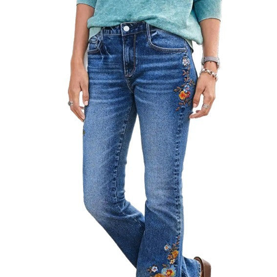 Women's embroidered bootcut jeans with high waist and light stretch Chichicherry