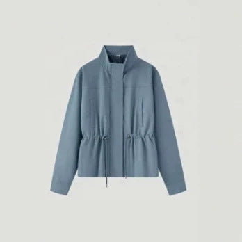Women's Lightweight Tailored Transition Jacket with Stand-Up Collar, Drawstring and Concealed Closure Chichicherry