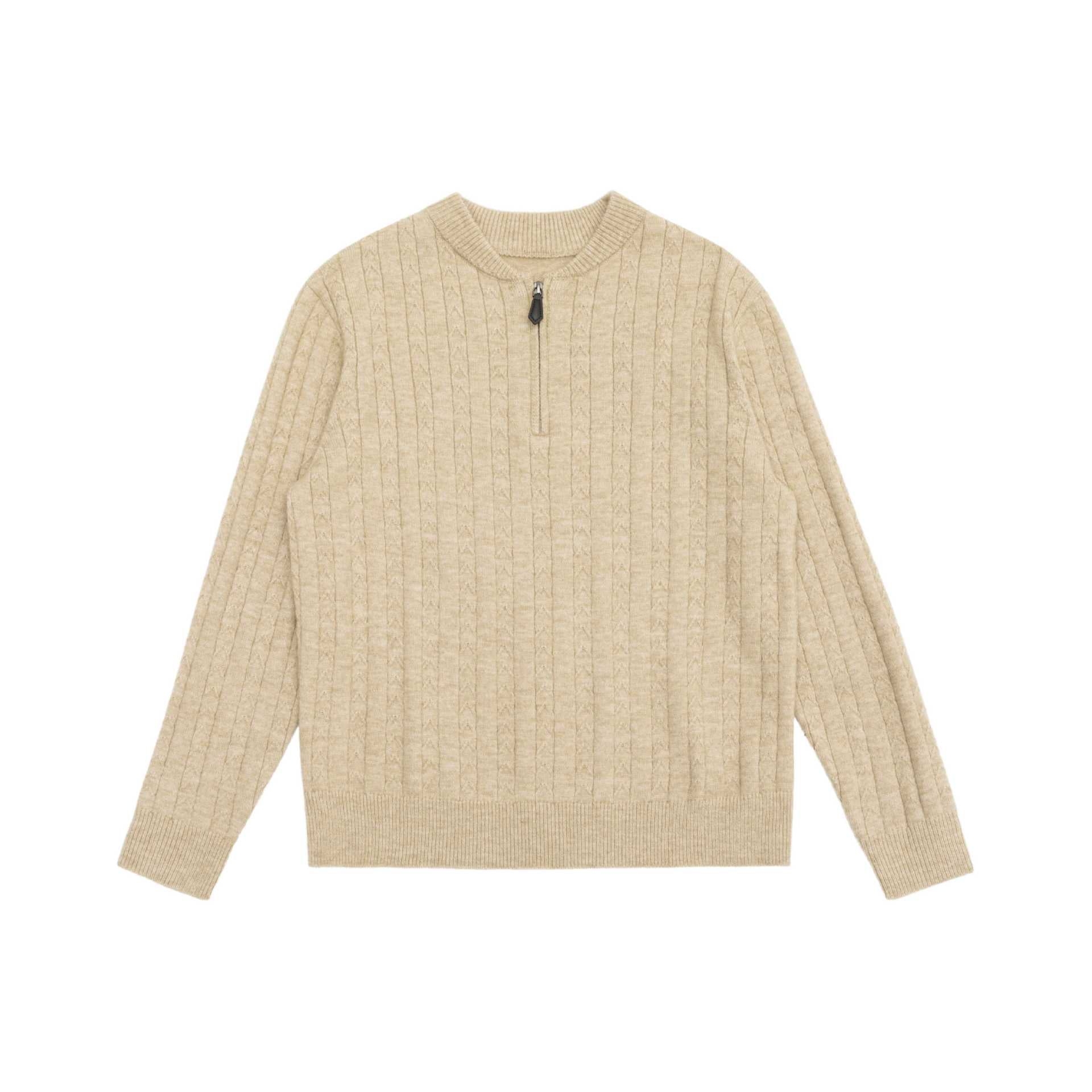 Men's Cable Knit Half Zip Sweater with Stand Collar and Ribbed Hem Chichicherry
