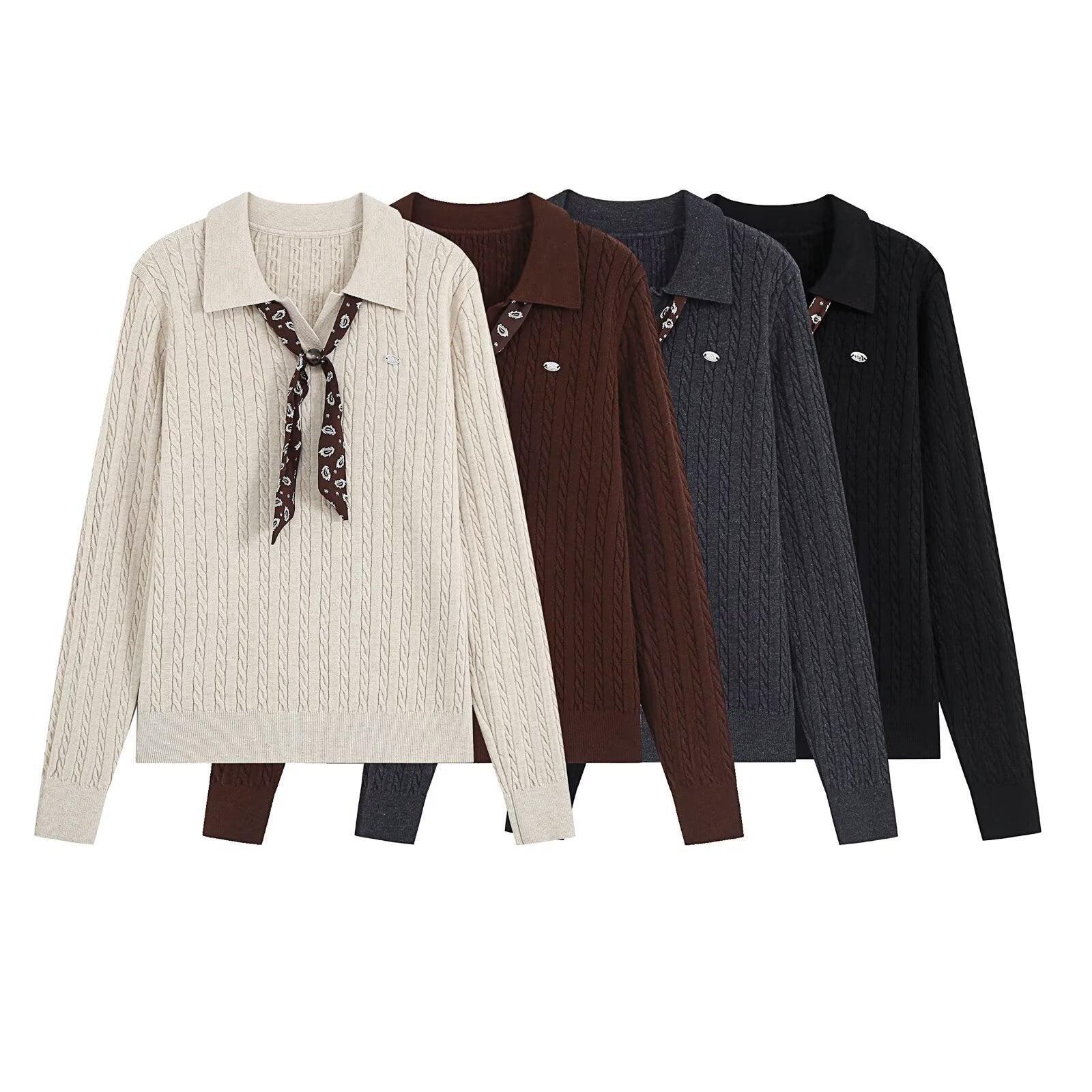 Women's knit sweater with turtleneck and decorative tie Chichicherry