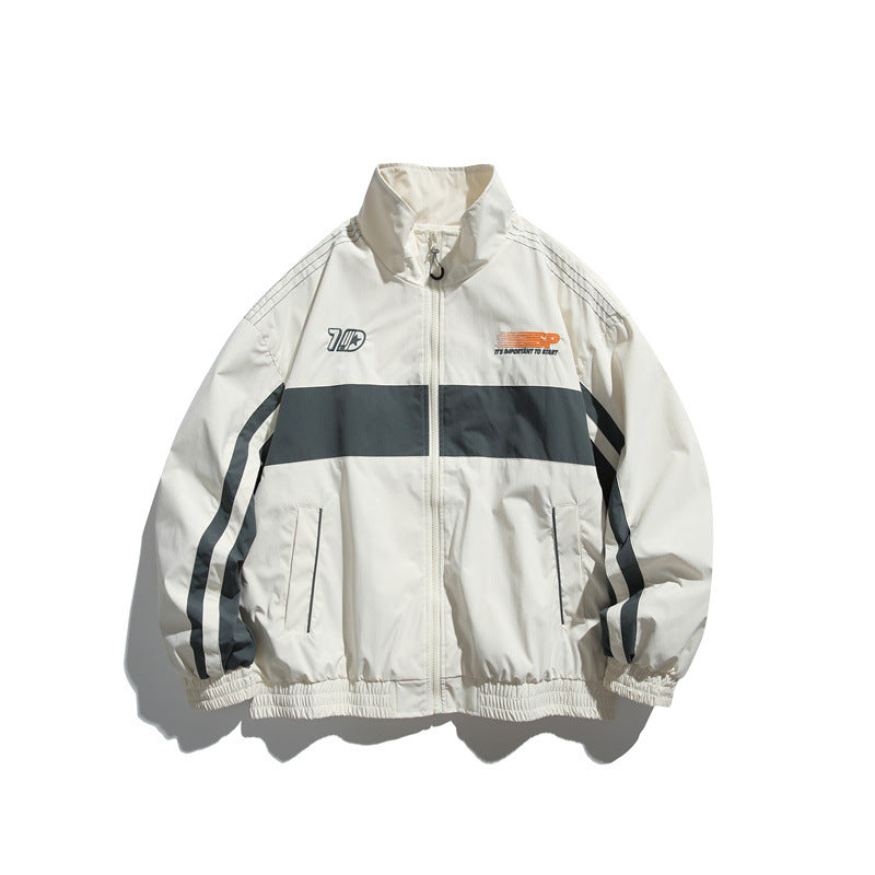 Men's sporty retro training jacket with striped detail and stand-up collar Chichicherry