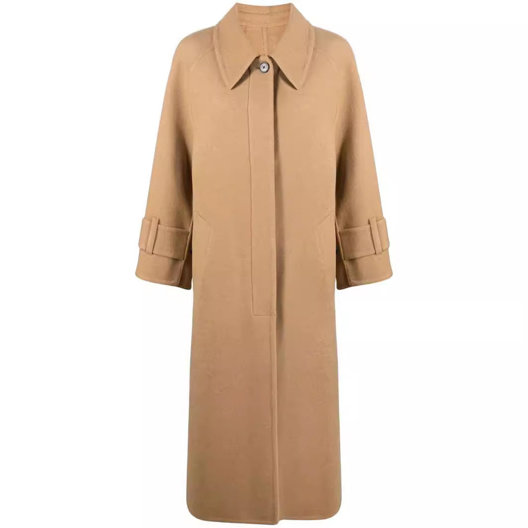 Women's Maxi Length Wool Blend Coat with Extra Long, Boxy Sleeves Chichicherry