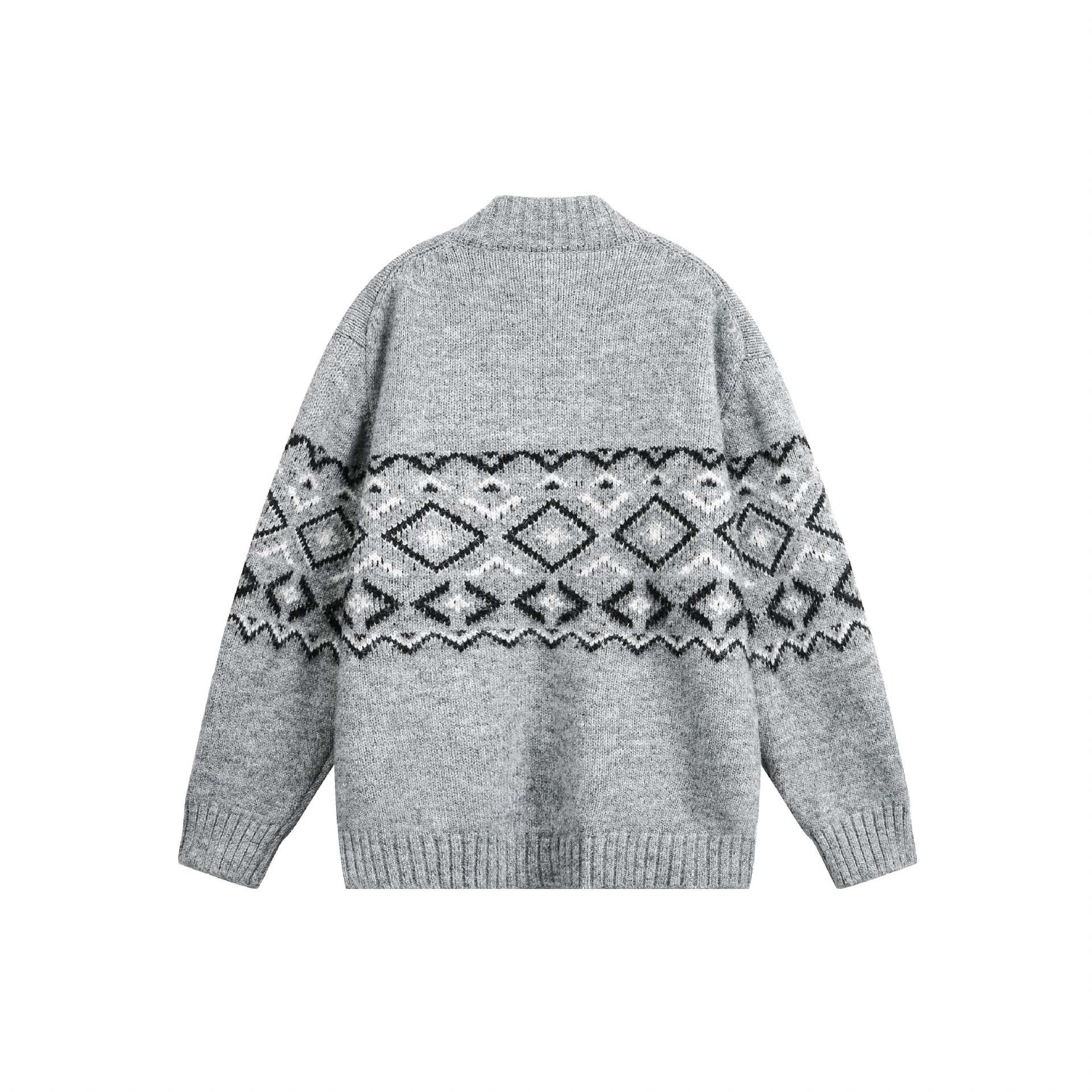 Women's chunky knit zip jacket with Norwegian pattern and high ribbed collar Chichicherry