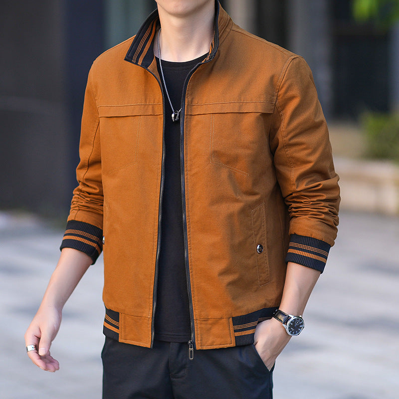 Men's sporty bomber jacket with stand-up collar, zipper and contrasting ribbed cuffs Chichicherry